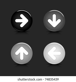 Grayscale glossy round web 2.0 button arrow icon with reflection and shadow on gray. 10 eps