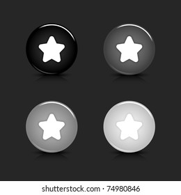 Grayscale glossy round web 2.0 button star icon with reflection and shadow on gray. 10 eps