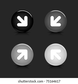 Grayscale glossy round web 2.0 icon arrow button with reflection and shadow on gray. 10 eps