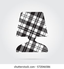 grayscale, gray, black isolated tartan icon with white stripes - bedside table lamp and shadow in front of a gray background