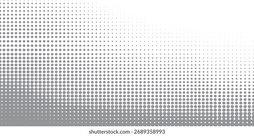 A grayscale halftone pattern with dots fading from dense to sparse, creating a gradient effect against a white background.