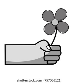 grayscale hand with natural flower and petals design