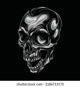 Grayscale Head Skeleton Illustration Part Eight