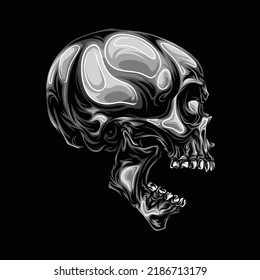 Grayscale Head Skeleton Illustration Part Seven