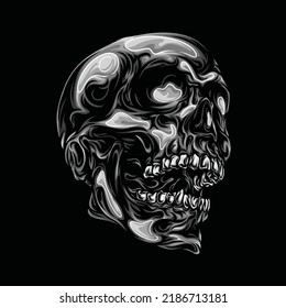 Grayscale Head Skeleton Illustration Part Nine