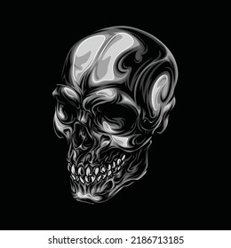 Grayscale Head Skeleton Illustration Part Four