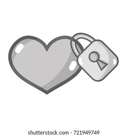 grayscale heart design with security padlock element