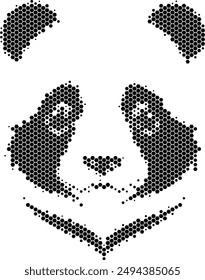 Grayscale hexagonal stripes form a stylized panda likeness.