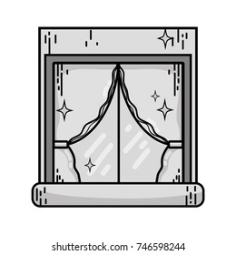 grayscale house window clean with curtains design