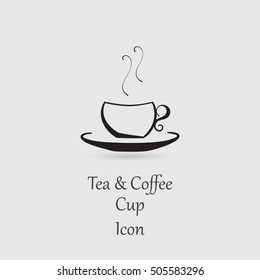 Grayscale Icon of Cup with Hot Beverage and Lettering