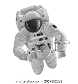 grayscale illustration of the astronaut floating in outer space