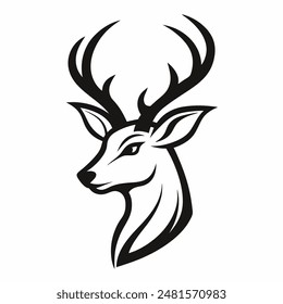 A grayscale illustration depicting the head of a deer with its antlers