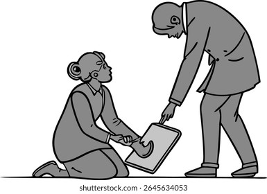 Una ilustración en escala de grises representa dos figuras