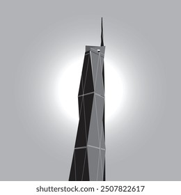 Grayscale Illustration of Merdeka 118 Tower- Tallest Building in Malaysia and Southeast Asia (828 meter tall)