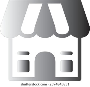 A grayscale illustration representing a shop with a storefront and awning, symbolizing commerce.
