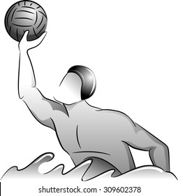 Grayscale Illustration of a Water Polo Player Catching the Ball