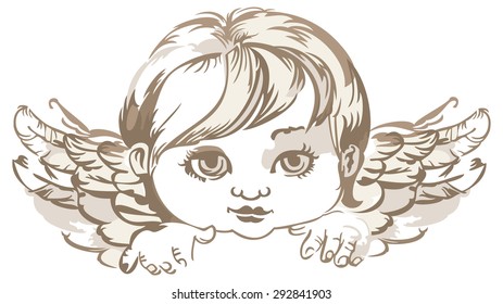 grayscale image of an angel head