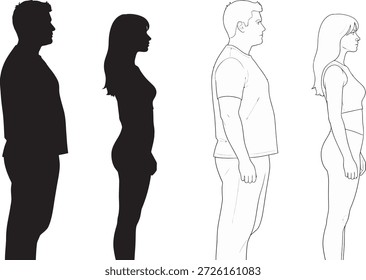 Una Imagen en escala de grises con cuatro siluetas humanas en dos combinaciones de colores contrastantes