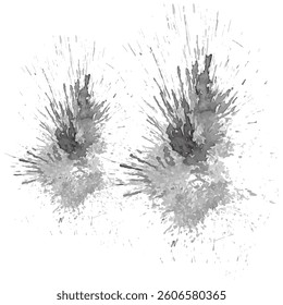 Grayscale ink explosion with scattered droplets