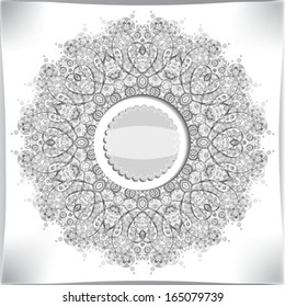 grayscale invitation card on paper background with lace