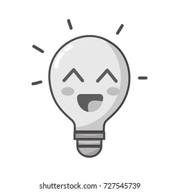 grayscale kawaii cute happy bulb idea