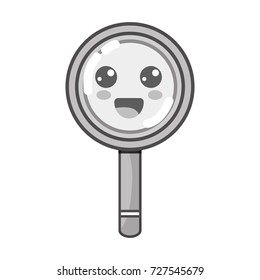 grayscale kawaii cute happy magnifying glass