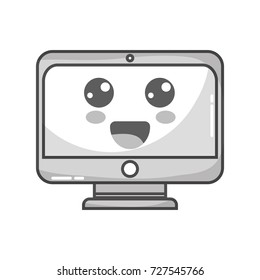 Grayscale Kawaii Cute Happy Screen Monitor Stock Vector (Royalty Free ...