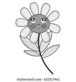 grayscale kawaii flower plant thinking with cheeks and eyes