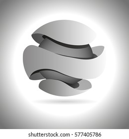 grayscale logo core element abstract 3D emblem icon vector outline illustration