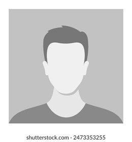 Gray-scale Male Character Profile Picture With Blank Facial Features. Vector Illustration Ideal For Use In Social Media