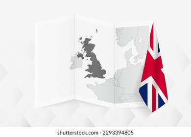 Mapa de escala de grises del Reino Unido con una bandera británica colgada de un lado. Mapa vectorial para muchos tipos de noticias. Ilustración vectorial.