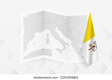 Eine Graukarte von Vatikanstadt mit einer hängenden Vatikanstadt-Flagge auf einer Seite. Vektorplan für viele Neuigkeiten. Vektorgrafik.
