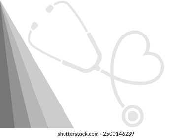 A grayscale medical vector illustration featuring a stethoscope forming a heart shape. The design symbolizes healthcare, compassion, and love in the medical profession.