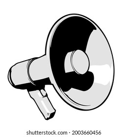 Megáfono de escala de grises aislado en fondo blanco. Ilustración del vector