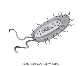 Grayscale monochome bacteria structure vector illustration isolated on square white background. Simple flat cartoon art styled drawing.