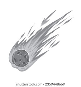 Grayscale monochome meteor stone with blazing fire vector illustration disaster isolated on square white background. Simple flat cartoon art styled drawing.