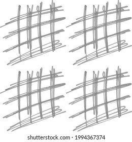 Fondo monocromo de escala de grises.Lápiz gráfico o marcadores grises simples formas. Patrón uniforme geométrico abstracto. Repetición de cuadrícula minimalista de pequeños elementos garabatos. 