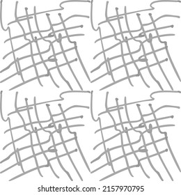 Grayscale monochrome background.Graphite pencil or gray marker simple shapes. Geometric abstract seamless pattern. Minimalistic grid repeat of small scribble elements. 