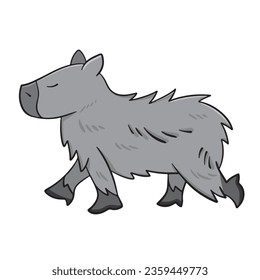 Grayscale monochrome capybara vector illustration isolated on square white background. Simple flat cartoon art styled drawing.