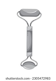 Grayscale monochrome jade face roller massager tool vector illustration isolated on vertical white background. Simple flat art styled cartoon jade roller.