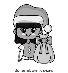 grayscale nice girl with hat and christmas bag