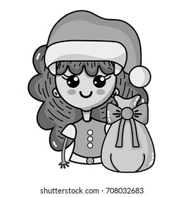 grayscale nice girl with hat and christmas bag