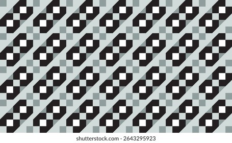 Grayscale optical illusion pattern with structured blocks and angular movement. Ideal for editorial design, fashion fabric, or digital artwork