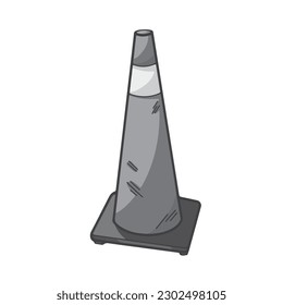 Dibujo de ilustración de vector de conos de tráfico delineado en escala de grises aislado en plantilla de blanco cuadrado. Tonos monocromos de diseño gris sencillo y plano.