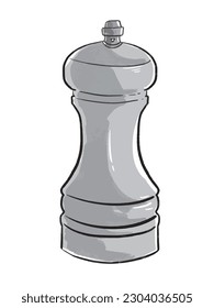 Grayscale pepper and salt grinder kitchen object vector illustration isolated on vertical white colored background template. Cooking items themed monochrome artwork.