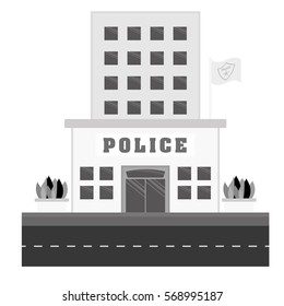 grayscale police station icon image, vector illustration