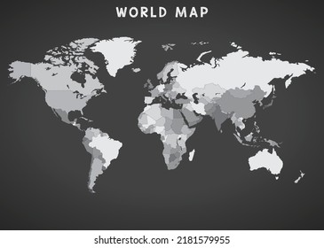 Grayscale Political World Map Vector