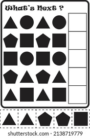 Grayscale Printable "Shape Pattern" Worksheet for Toddler or Preschool to Learn Pre-Math about ABAB Pattern with cut and paste for fine motor exercise