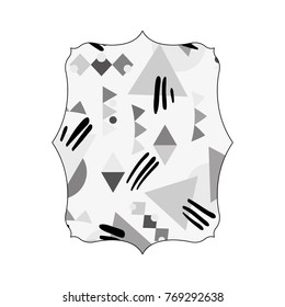 grayscale rectangle with memphis geometric style background
