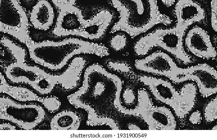 Arte vectorial de color repetido de escala de grises. Patrón textil brillante fondo gráfico de semitono sin brillo. Fondo de vectores digitales repetidos monocromo negro. Patrón textil sin soldadura